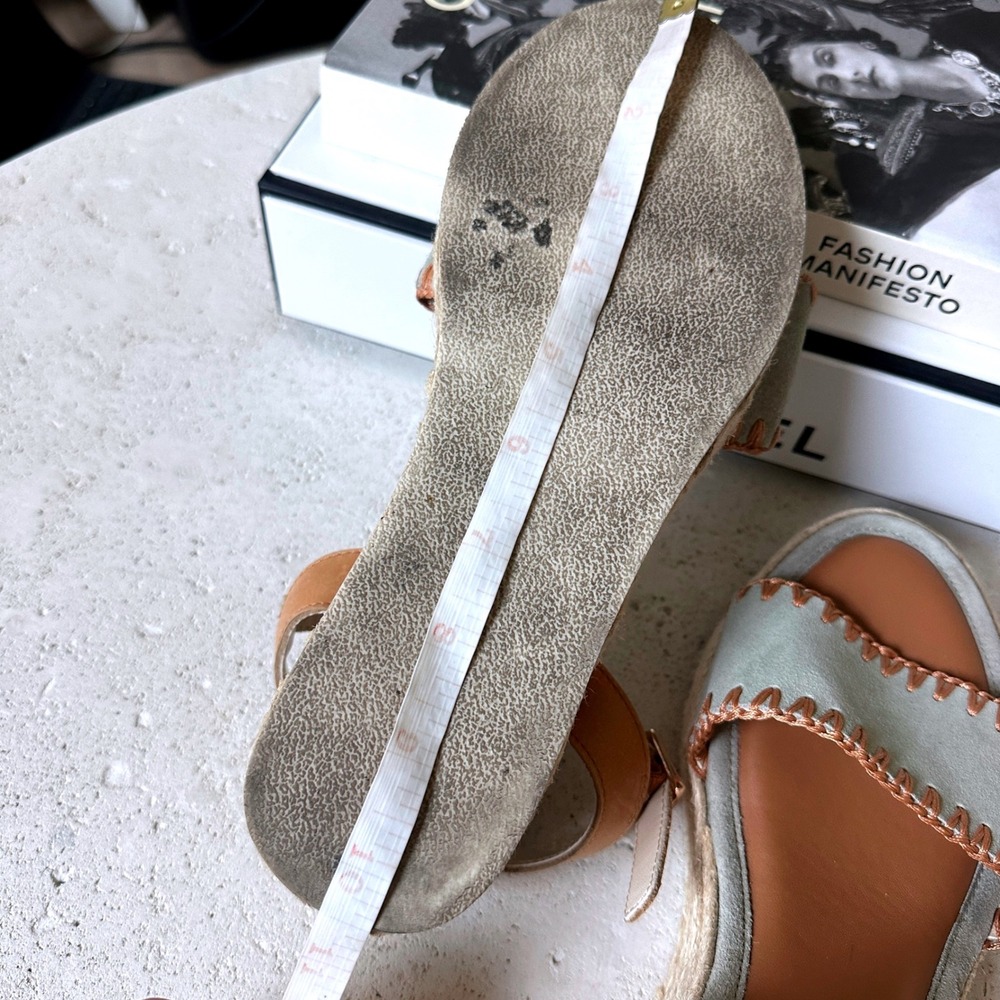Joie Womens Suede Whipstitch Espadrille Wedge Sandals Tan Leather Boho 9.5 - Picture 6 of 6